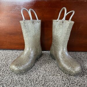 Western Chief Silver Glitter Rain Boots Kids Size 8 Waterproof